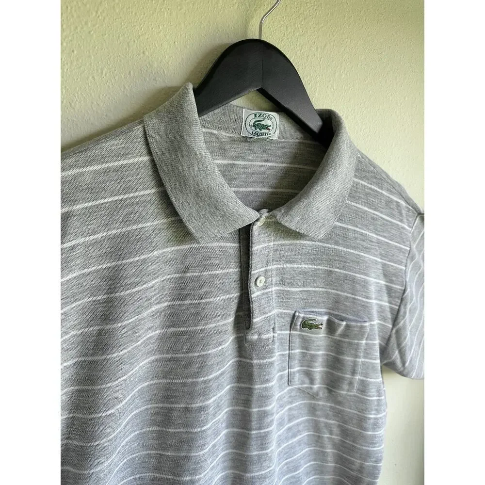Lacoste Men's XL Gray Polo Shirt Stripe Embroidery Logo